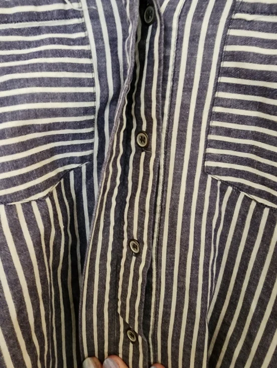 Sundance Dylan Button Down Shirt Blue Striped Cotton Coastal Beachy Size L - Picture 2 of 9
